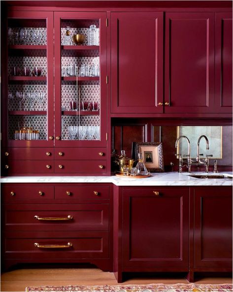 Wine on the Walls Mirror Backsplash, Bar Inspiration, Classic Kitchen, Butler's Pantry, Red Kitchen, Transitional Kitchen, Pantry Design, Pantry Cabinet, Bars For Home