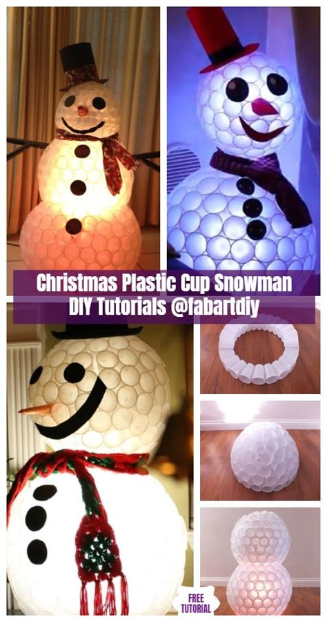 Plastic Cup Snowman, Plastic Cup Crafts, Cup Snowman, Christmas Decor Outdoor, Diy Christmas Snowman, Diy Snowman Decorations, Christmas Tutorial, Snowman Diy, Snowman Crafts Diy