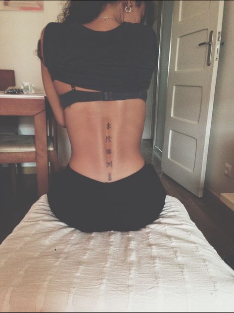 Norse Spine Tattoos For Women, Rune Spine Tattoos For Women, Runes Spine Tattoo, Runes Back Tattoo, Rune Spine Tattoo, Nordic Spine Tattoo, Slavic Runes Tattoo, Rune Back Tattoo, Witch Tattoo Spine