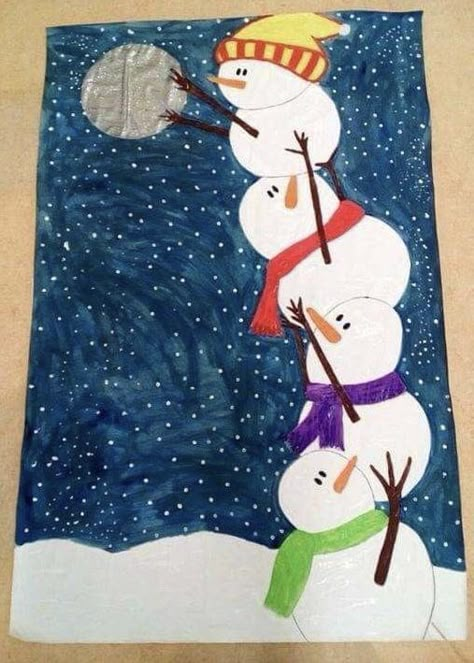 Snowman Art Projects For Kids, Winter Art Projects For Kids Elementary, Winter Art For Kids, Winter Art Projects For Kids, January Art, Winter Art Lesson, Christmas Art Projects, Winter Art Projects, Classroom Art Projects