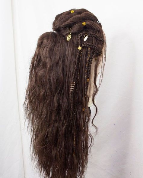 Viking Wig, Ombre Dark Roots, Moon Elf, Ombre Dark, Front Braids, Viking Hair, Fantasy Hair, Braided Wig, Dark Elf