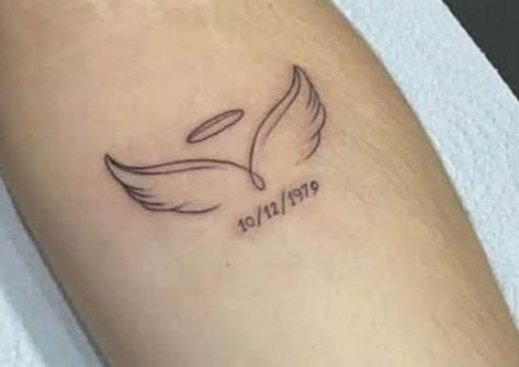 Date And Angel Wings Tattoo, Angel And Date Tattoo, Angel With Date Tattoo, Date Tattoo Ideas With Angel Wings, Angel Wings And Date Tattoo, Angel Wings Date Tattoo, Wings And Date Tattoo, Angel Date Tattoo, Name Tattoo With Wings