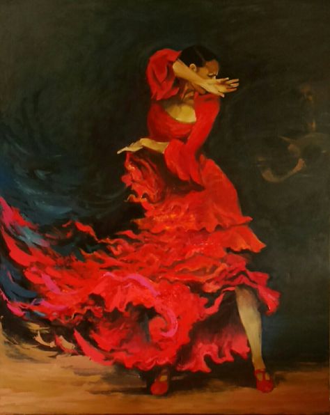 Flamenco Dancer Art, Flamenco Painting, Flamenco Aesthetic, Tango Aesthetic, Flamenco Art, Woman Dancing, Flamenco Dancer, Flamenco Dancing, Dance Paintings