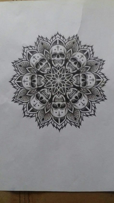 Mandela Head Tattoos, Skull Mandela Tattoo, Mandela Knee Tattoo, Creepy Mandala Tattoo, Skull And Mandala Tattoo Design, Skull Mandala Design, Creepy Mandala, Geometric Skull Tattoo Design, Skull Elbow Tattoo