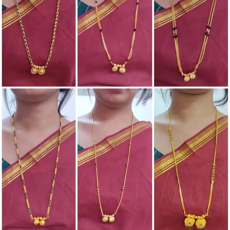 Long Chain Mangalsutra Designs, Mini Ganthan Design Gold, Maharashtrian Mangalsutra Designs, Mangalsutra Chain Designs, Maharashtrian Mangalsutra, Mini Mangalsutra, Long Mangalsutra Designs Gold, Long Mangalsutra, Pretty Gold Necklaces