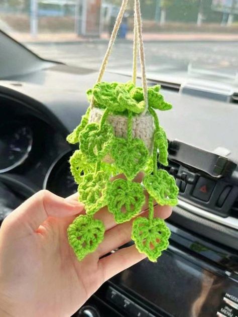 Upgrade Your Car's Style Instantly With This Adorable Crochet Plant Car Mirror Ornament - The Perfect Gift For Car Lovers!Car Rearview Mirror Decoration Handmade Woven Potted Plant Pendant Thanksgiving Gift,Christmas Gift,Christmas Accessories,Christmas Decor Car Accessaries Women for Sale Australia| New Collection Online| SHEIN Australia Crocheted Car Accessories, Mirror Ornament, Car Mirror Decorations, Rearview Mirror Decoration, Plant Bags, Mirror Decoration, Crochet Car, Easy Knitting Projects, Rear View Mirror Decor