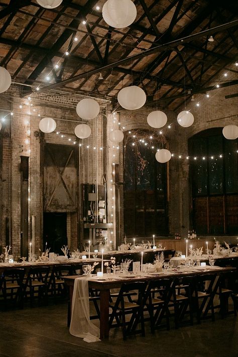 Real Wedding | Sarah + Brandon Warehouse Wedding Reception, Industrial Wedding Inspiration, Industrial Wedding Decor, Bride Reception Dresses, Anti Bride, Industrial Wedding Venues, Warehouse Wedding, Wedding Lanterns, Bride Photography