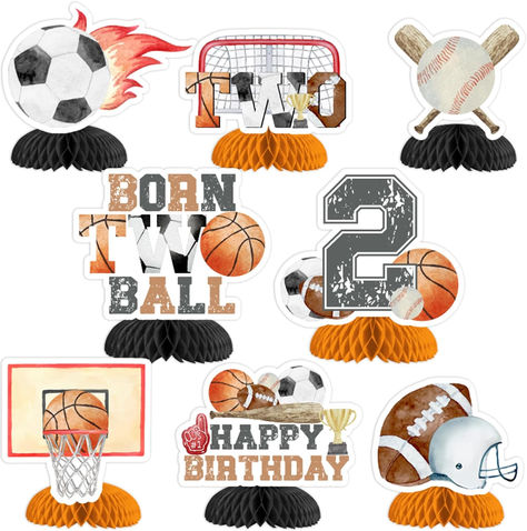 Sport 2nd Birthday Decorations - 8PCS Born Two Ball Honeycomb Centerpieces, Born 2 Ball Birthday Party Decorations for Boy, Basketball Baseball Soccer Rugby Football Birthday Party Supplies #ad #borntoball #born2ball #born2ballparty #borntwoballparty #2ndbirthday #2ndbirthdayparty #2ndbirthdaypartyideas #2ndbirthdaypartysupplies #2ndbirthdaypartytheme #sportsparty Sports Party Cake, 2nd Birthday Sports Theme, Sports 2nd Birthday Party, Born Two Ball Birthday, Born 2 Ball Birthday Party, Two Year Old Birthday Party Boy Themes, Sports Birthday Party Boys, Born 2 Ball Birthday, Born Two Ball