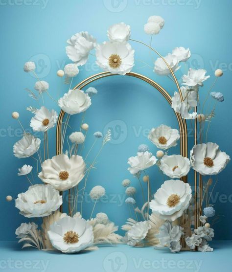 there is a gold frame with white flowers on a blue background. generative ai. Organza Decorations Wedding, Photo Backdrop Ideas Party, Fairy Theme Birthday Party, Big Paper Flowers, Giant Flowers Diy, Baby Shower Girl Diy, Fairy Garden Birthday Party, Large Flower Arrangements, Special Events Decor