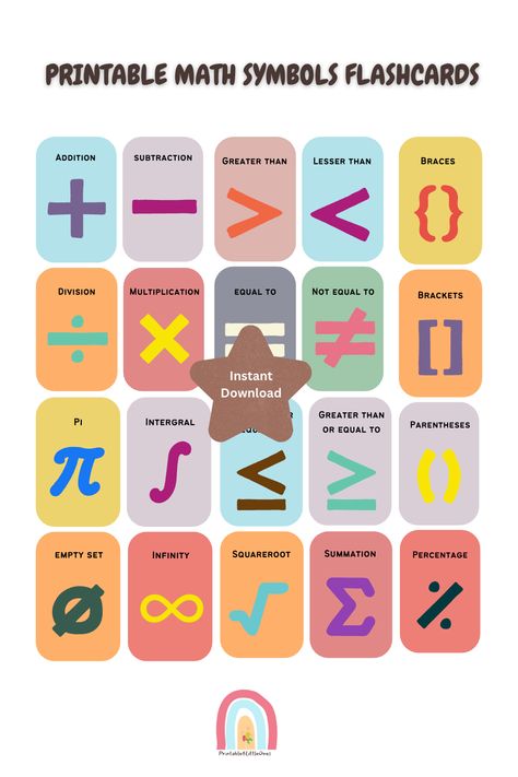 20 Printable Math Symbols Flashcards|Math Flashcards|Math Fun Learning Math Symbols Printable, Maths Symbols, Math Flashcards, Human Body Worksheets, Empty Set, Math Flash Cards, Math Symbols, Math Learning, Singapore Math