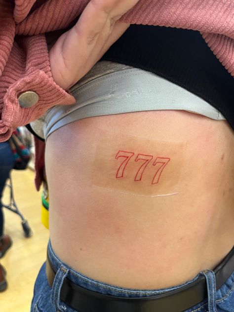 777 in red outline tattoo Meaning Of 777, 777 Tattoos, 777 Angel Number Tattoo, 777 Tattoo Meaning, 777 Angel Number, 777 Tattoo, Angel Number Tattoo, Red Outline, 7 Tattoo