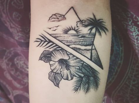 Polaroid Beach Tattoo, Womens Beach Tattoo, Hawaiian Beach Tattoo, Beach Geometric Tattoo, Hibiscus Beach Tattoo, Geometric Hibiscus Tattoo, Beach Cover Up Tattoo, Hawaiian Sunset Tattoo, Triangle Tatoo