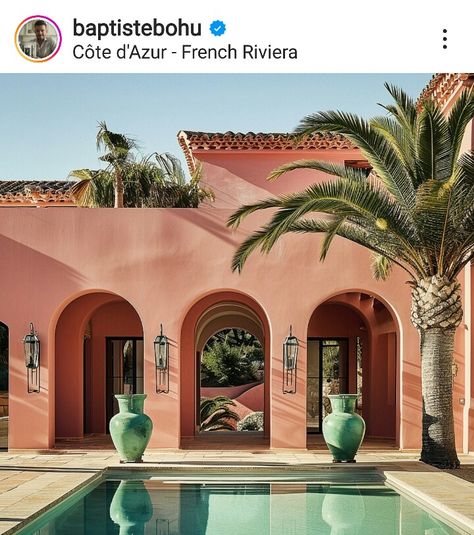 Mexican Villa House, Baptiste Bohu, Mexican Villa, French Riviera Style, Architecture Villa, Roman House, Spanish Style Architecture, Tropical Interior Design, French Villa