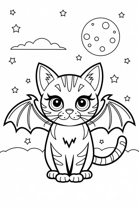 Fox Drawing Easy, Cute Cat Coloring Pages, Cat Colouring, Easy Halloween Drawings, Cute Halloween Drawings, Cat Coloring Pages, Cat Coloring, Kids Bedtime, Cat Coloring Page