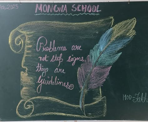 Board Drawing Chalk, Diwali Thoughts In English, Ptm Blackboard Decoration Ideas, Black Board Design Chalkboards, Black Board Decoration For Ptm, Blackboard Decoration Classroom, Thought For School, Ptm Board Decoration Ideas School, Black Board Decoration