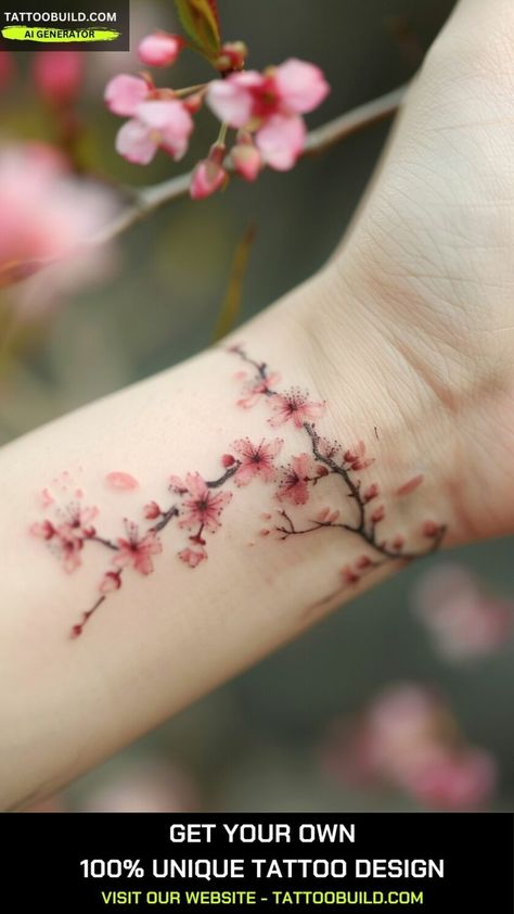 Cherry Blossom Tattoo: Meaning & Best Ideas - Tattoo Build Scar Cover Up Tattoos For Women, Cherry Blossom Hand Tattoo, Fine Line Cherry Blossom Tattoo, Cherry Blossom Tattoo Shoulder, Cherry Blossom Tattoos, Cherry Blossom Tree Tattoo, Blossom Tree Tattoo, Tattoos To Cover Scars, Wrap Tattoo