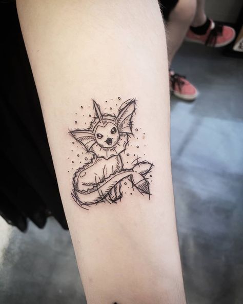 Vaporeon Tattoo Design, Eeveelutions Tattoo, Leafeon Tattoo, Vaporeon Tattoo, Sylveon Tattoo, Eevee Tattoo, Evolution Tattoo, Pikachu Tattoo, Her Tattoo