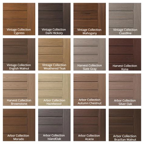 Back Decking Ideas, Azek English Walnut Deck, Back Deck Colors, Trek Deck Colors, Composite Porch Ideas, Timber Tech Coconut Husk Deck, Pvc Decking Ideas, Azek Decking Ideas, Gray Trex Deck