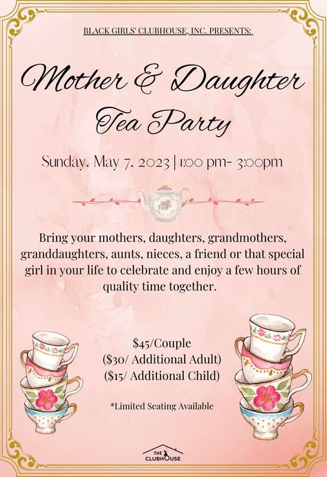 Mother Daughter Tea Party, Mother Daughter Tea, Columbia Sc, May 7th, Safe Space, Mother Daughter, Tea Party, Tea