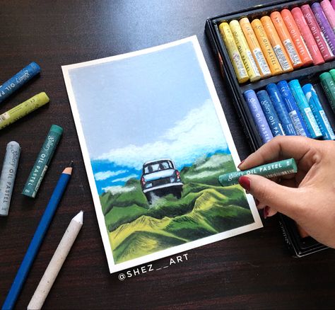 Oil Pastel Harry Potter, Harry Potter Oil Pastel Art, Pastel Painting For Beginners, Harry Potter Flying Car, Pastel Drawing Tutorial, Painting For Beginners Easy, Car Oil, Oil Pastel Paintings, Painting For Beginners