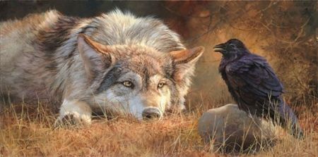 Raven And Wolf, A Crow, Crows Ravens, Wolf Spirit, Beautiful Wolves, Wildlife Artists, A Wolf, White Wolf, Wolf Art