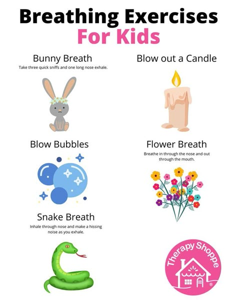 Breathing Exercises for Kids | Kids coping skills, Mindfulness for kids, Exercise for kids Classroom Breathing Exercises, Breathing Exercises For Preschoolers, Emotional Sensory Activity, Preschool Breathing Exercises, Coping Skills For Preschoolers, Behaviour Therapy Activities, Theraplay Activities Play Therapy, Calming Exercises For Kids, Emotional Regulation For Preschoolers