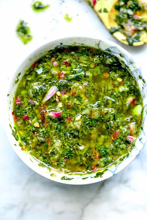 How to Make THE BEST Chimichurri Sauce - foodiecrush .com Greek Harvest Table, Chimmy Churry Recipe, Chimchiri Sauce, Chimmi Churri Sauce Recipe, Chimmi Churri Sauce, Best Chimichurri Sauce Recipe, Argentinian Chimichurri Recipe, How To Make Chimichurri, Baked Hamburgers