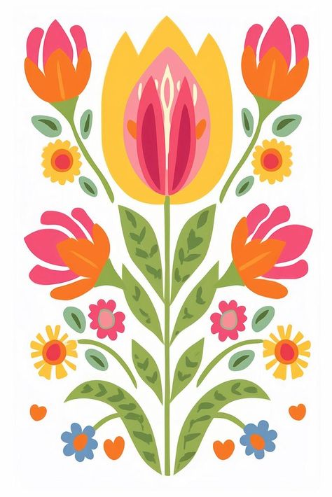 Download free image of Tulip art pattern flower. AI generated Image by rawpixel. by Pinn about folk art, art, art-inspired, aster, and asteraceae 12940094 Tulip Art, Creative Wrapping, Tulips Art, Folk Art Flowers, Fence Art, Box Designs, Pattern Flower, Embroidery Ideas, Birdhouse