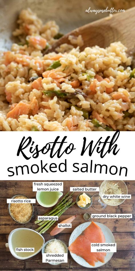 Cold Smoked Salmon Recipes Dishes, Salmon Slices Recipes, Sliced Smoked Salmon Recipes, Salmon Risotto Recipes, Smoked Salmon Dishes, Smoked Salmon Lunch Ideas, Smoked Salmon Dinner Ideas, Smoked Salmon Recipes Dinners, Risotto Dinner Ideas