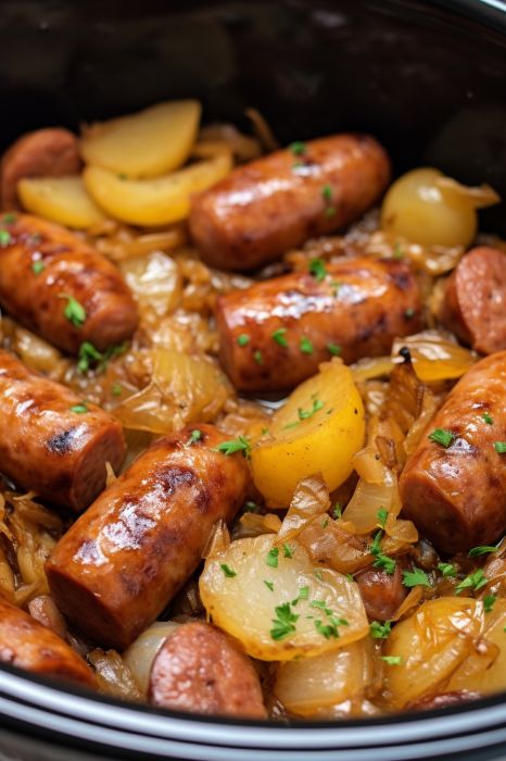 Slow Cook Sausage And Potatoes, Potato Sausage Slow Cooker, Potato And Sausage Recipes Slow Cooker, Slow Cooker All In One Meals, Comfort Crockpot Recipes, Recipe For Slow Cooker, Sausage And Potatoes In Crockpot, Cabbage Sausage Potatoes Crockpot, Sausage And Cabbage Crockpot