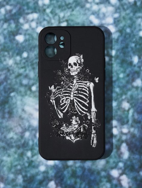 Cool Black Phone Cases, Dark Phone Cases Aesthetic, Black Aesthetic Phone Case, Phone Cases Black, Black Phone Cases, Phone Cases Aesthetic, Goth Skeleton, Skeleton Phone Case, Artsy Phone Cases