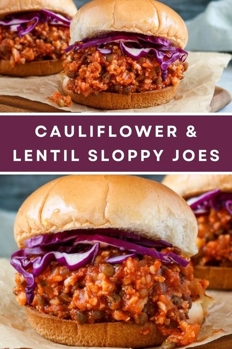 vegan sloppy joes with cauliflower Vegan Sloppy Joes Lentil, Hearty Sandwiches, Lentil Sloppy Joes, Cauliflower Vegan, Vegan Sloppy Joes, Vegan Burger Recipe, French Green Lentils, Sloppy Joes Recipe, Sandwich Fillings