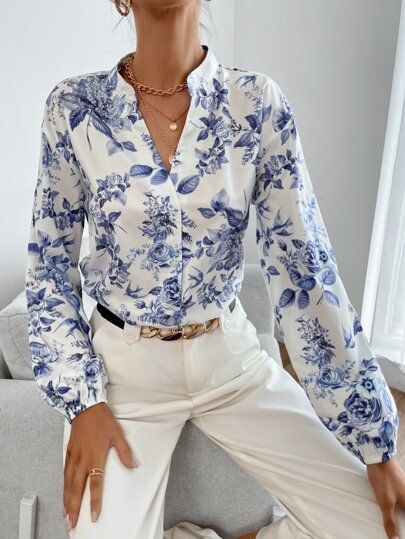 Women Blouses Fashion Classy, Winter Outfits Elegant, Floral Blouse Outfit, Printed Shirt Outfit, Floral Shirt Outfit, Floral Top Outfit, White Floral Blouse, Women Floral Blouse, Women Blouses Fashion