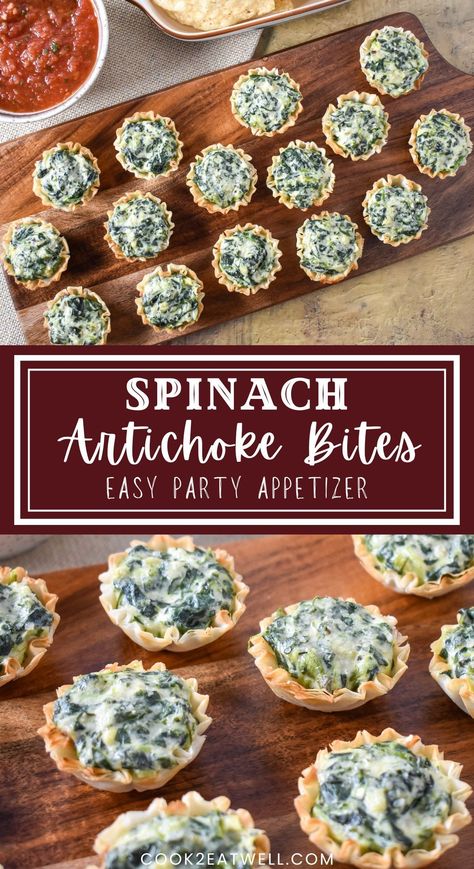 These tasty spinach artichoke bites are perfect for parties. They have all the creamy goodness of spinach and artichoke dip but in individual servings. Spinach Artichoke Bites, Artichoke Bites, Spinach And Artichoke Dip, Party Appetizers Easy, Individual Servings, Artichoke Dip, Spinach Artichoke, Game Day Food, Yummy Appetizers