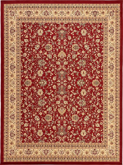 Amazon.com: Unique Loom Kashan Collection Burgundy 10 x 13 Area Rug (9' 10" x 13'): Kitchen & Dining Rug Wallpaper, Vintage Style Rugs, Large Dining Room, Area Rug Collections, Unique Loom, Red Area Rug, Vintage Area Rugs, Mens Gift Sets, Floral Botanical