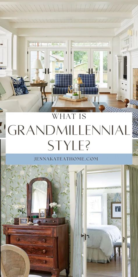 Discover how the charming Grandmillennial style can transform your space! It's more achievable than you think with these top tips. From classic prints to vintage accents, learn how to bring this timeless design trend into your home today! Blue And White Bedroom Ideas, Southern Living Rooms, Classic Southern Home, Blue And White Bedroom, Spacious House, Millennial Style, Grandmillenial Style, Grand Millennial Style, Grandmillennial Style