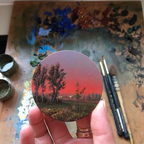 511 Likes, 5 Comments - Create! Magazine (@create_mag) on Instagram: “@dinabrodsky creates tiny, magical worlds in her miniature paintings. If you are in London, you are…” Dina Brodsky, Miniature Landscape, Circle Painting, Miniature Paintings, Cd Art, Postcard Art, Round Canvas, Bike Riding, Landscape Artwork