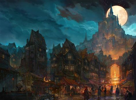 Fantasy Illustration - Album on Imgur Dnd Capital City, Fantasy Capital City, Dnd City Art, Dnd City, Fantasy Town, Digital Paintings, Fantasy City, Fantasy Castle, Fantasy Setting