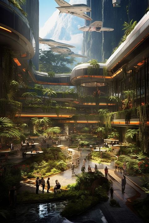 Futuristic City Utopia, Future Earth, Sci Fi Architecture, Sci Fi City, Urban Nature, Alien Planet, Fantasy Forest, Green City, Fantasy City