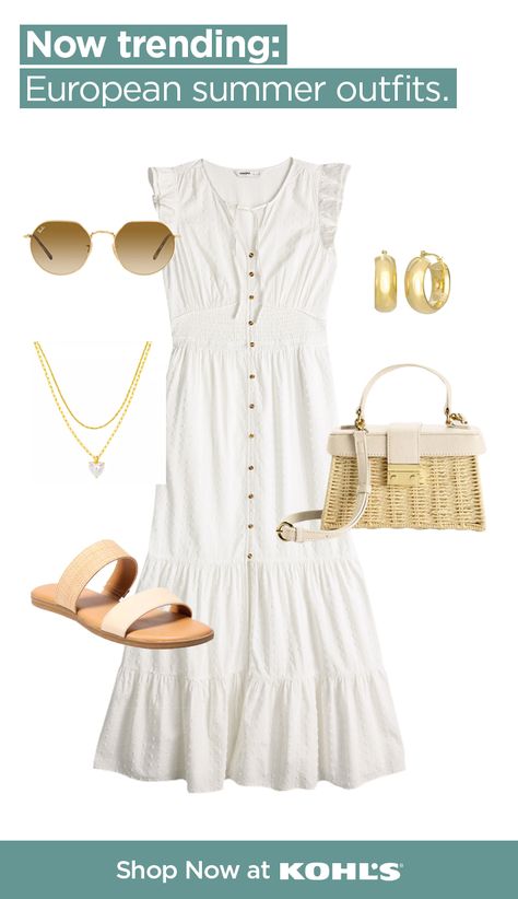 Dress For Europe Trip, Kohls Outfits 2023, Off White Mini Sundress For The Beach, Summer Outfits Flowy, White Linen Ruffled Dress For Beach, White Linen Ruffle Dress For Beach, Plus Summer Fashion, White Floral Print Mini Dress For Beach Season, White Linen Mini Dress For The Beach