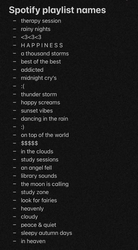 Rainy Day Playlist Names, Types Of Playlists To Make, Playlist Names Ideas Aesthetic, Spotify Playlist Names, Dance Music Playlist, Summer Songs Playlist, Music Cover Photos, Playlist Names Ideas, Playlist Names