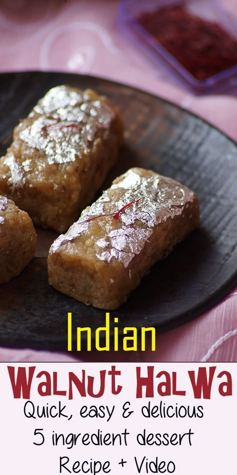 Easy Indian Sweets Recipes Videos, Easy Indian Dessert Recipes Simple, Walnut Sweets, Easy Sweets Recipes Indian, Halwa Recipe Video, Walnut Fudge Recipe, Halva Recipe, Easy Indian Dessert Recipes, Easy Indian Dessert