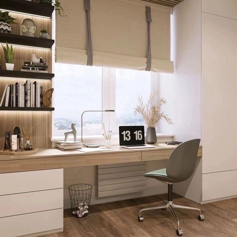 Study Table Under Window, Desk Bedroom Ideas, Apartemen Studio, Guest Bedroom Home Office, Small Home Offices, Home Office Bedroom, Room Design Bedroom, Room Makeover Bedroom, Room Inspiration Bedroom