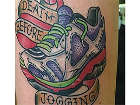 Running Shoe Tattoo, Running Tattoos, Shoe Tattoo, Running Tattoo, Running Motivation Quotes, Best Resistance Bands, Watercolor Tattoos, Trash Art, Edgar Allen Poe