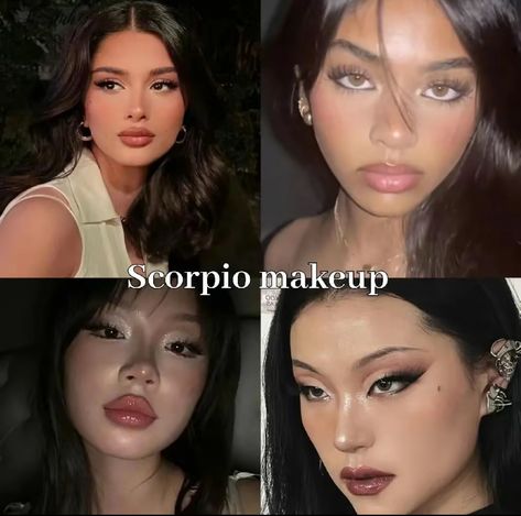 Scorpio Zodiac Outfits, Dressing Like Your Venus Sign Scorpio, Moon In Scorpio Aesthetic, Scorpio Moon Aesthetic Outfit, Scorpion Hairstyle, Lilith In Scorpio Outfits, Scorpio Makeup Aesthetic, Scorpio Venus Makeup, Venus In Scorpio Style Aesthetic