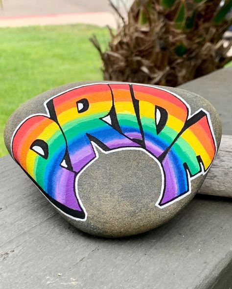 Danny on Instagram: “Letter P is for Pride ❤️🧡💛💚💙💜 I finished up my letter P today. Went with the pride lettering and rainbow colors for pride 2022 🌈✨✨✨ My…” Pride Rock Painting, Pride Painted Rocks, Pride Rocks, Pride Ideas, Pride Rock, Rainbow Rocks, Rock Painting Ideas Easy, Kindness Rocks, Letter P