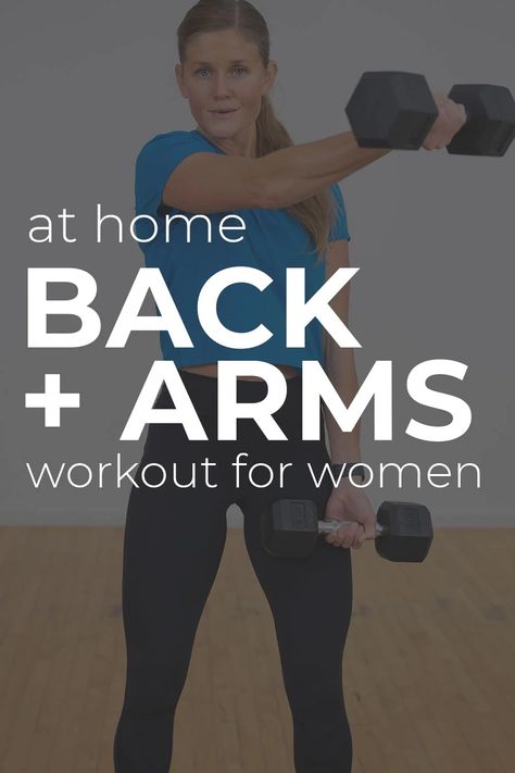 Build strong, sculpted arms and back muscles with this at-home ARM and BACK Workout with weights! The best dumbbell back and arm exercises designed to burn out EVERY arm muscle; with extra emphasis on the largest upper body muscle — the back muscles. Back And Arm Exercises, Back Workout With Weights, Arms And Back Workout At Home, Back And Arm Workout, Back And Arms Workout, Arm And Back Workout, Arms Workout For Women, Upper Arm Exercises, Build Arm Muscle