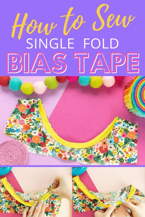 How to Sew Single Fold Bias Tape Bias Tape Neckline, Bias Tape Tutorial, Sewing Bias Tape, Curved Neckline, Red Poppy, Cricut Tutorials, Bias Tape, Easy Sewing Projects, Sewing Tips