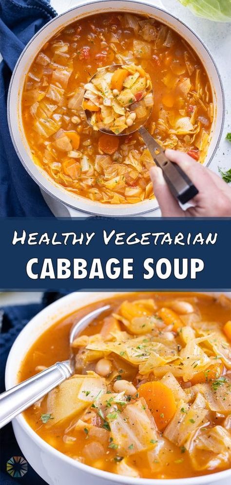 Vegan Cabbage Soup, Best Cabbage Soup, Vegetarian Cabbage Soup, Healthy Cabbage, Soup With Vegetables, Roasted Cabbage Steaks, Beans Potatoes, Bean And Vegetable Soup, Sauteed Cabbage