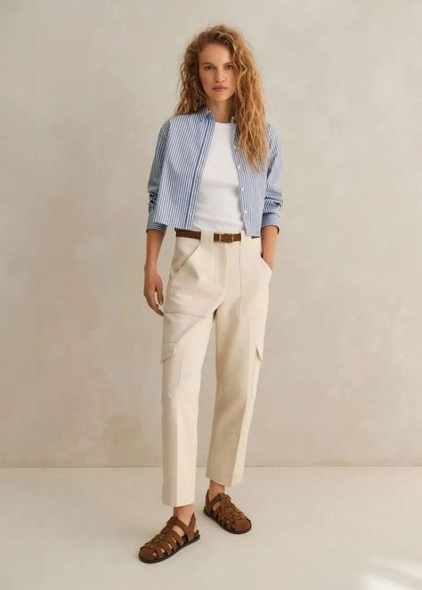 Click for more info about Smart Cargo Slim Crop Pant Cream Pants Outfit, Womens Pants Design, White Shirt Outfits, Cream Pants, Designer Pants, Cargo Pants Outfit, Stylish Pants, Layering Outfits, Made Clothing